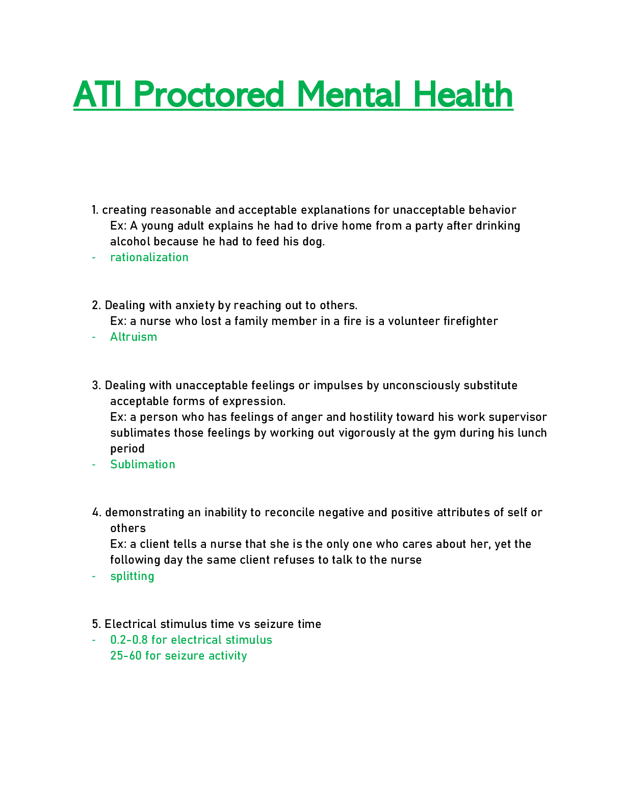 Preview of ATI Mental Health Proctored Exam 2021 (100% Correct Answers)
